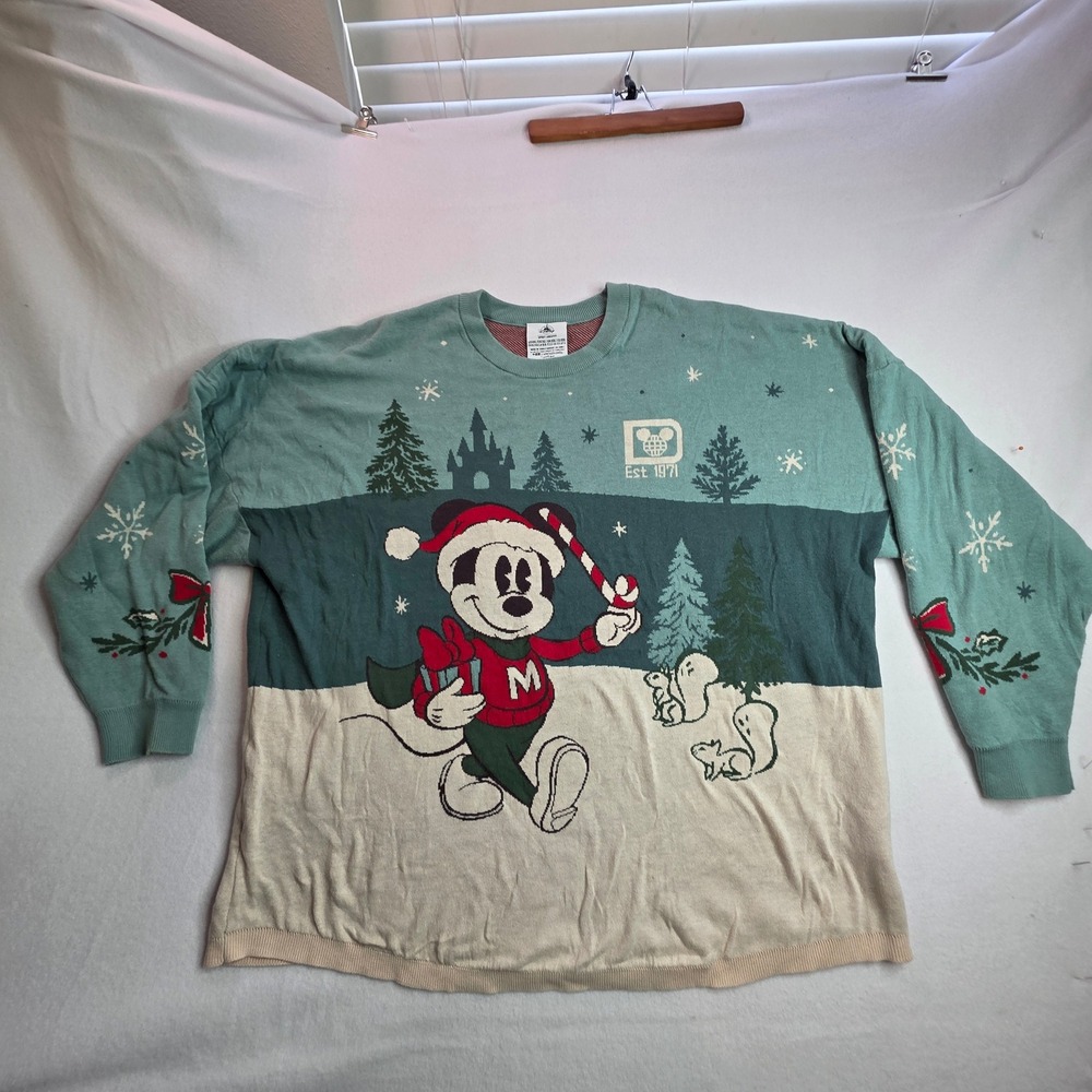 Disney World Christmas Mickey Mouse Spirit Jersey Sweater Green XXL Holiday
